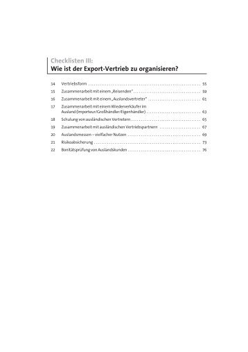 Checklisten III: Wie ist der Export-Vertrieb zu organisieren?