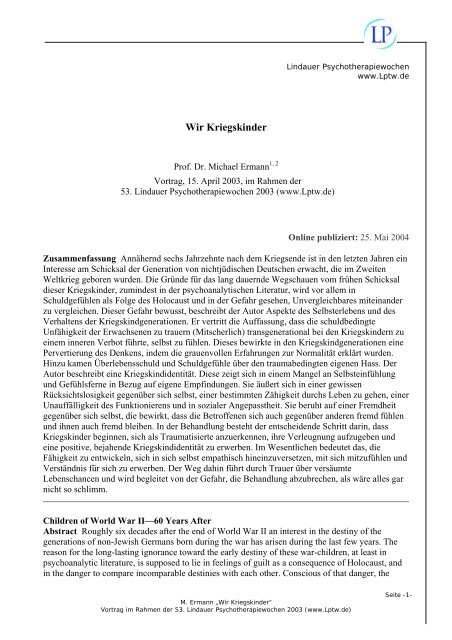 Wir Kriegskinder (pdf) - Lindauer Psychotherapiewochen