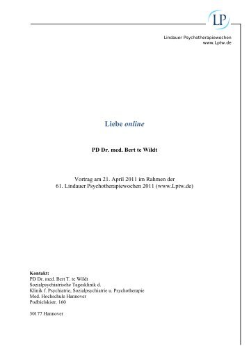 Liebe online (pdf) - Lindauer Psychotherapiewochen