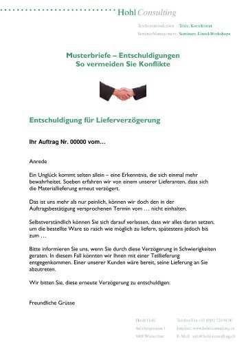 Entschuldigung für verspätete Lieferung - Hohl Consulting Hohl ...