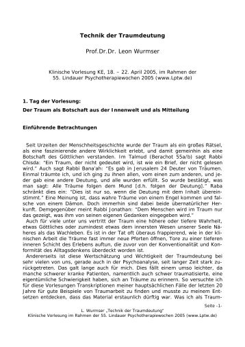 Technik der Traumdeutung (pdf) - Lindauer Psychotherapiewochen