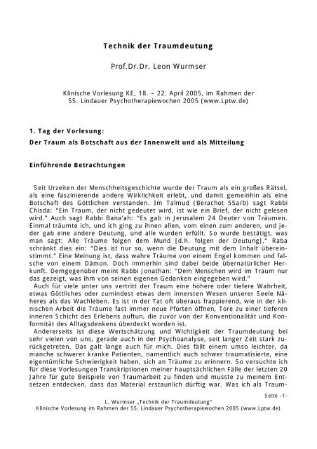 Technik der Traumdeutung (pdf) - Lindauer Psychotherapiewochen