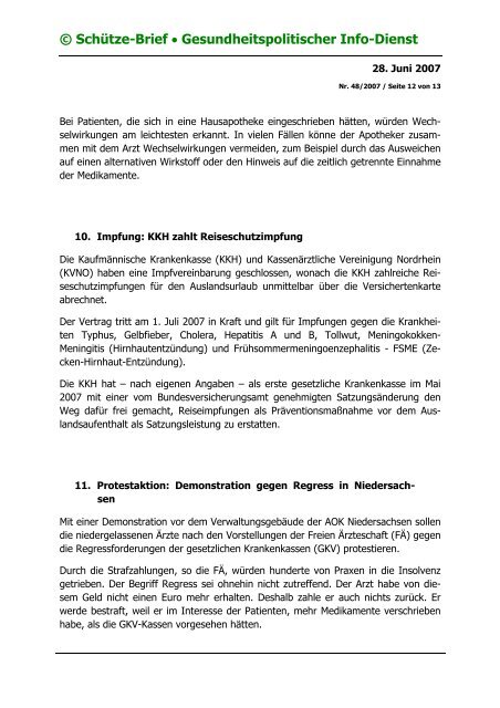 © Schütze-Brief • Gesundheitspolitischer Info-Dienst