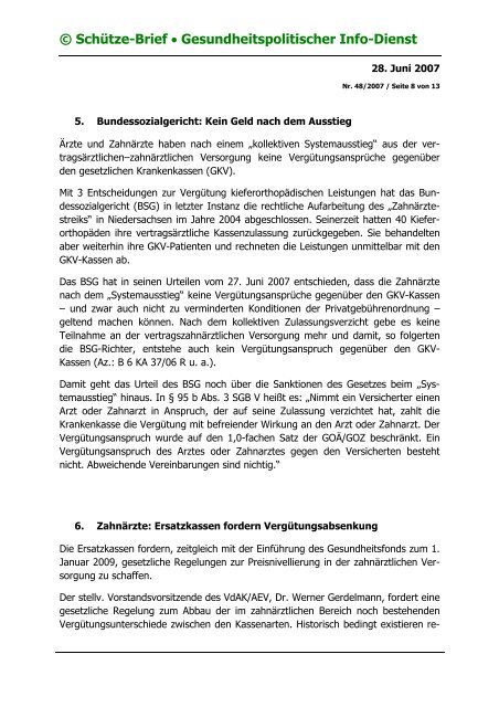 © Schütze-Brief • Gesundheitspolitischer Info-Dienst