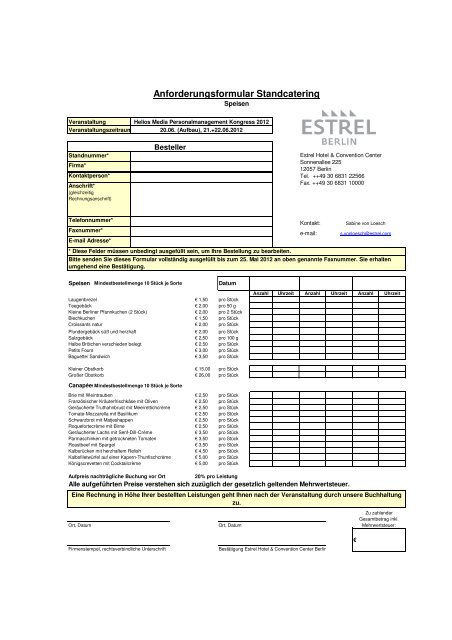 Bestellformular Standcatering - Personalmanagementkongress
