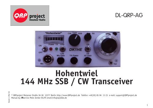 Hohentwiel 144 MHz SSB / CW Transceiver - QRPproject!