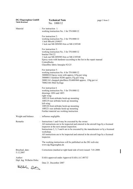 Technical Note No. 1000/12 - DG Flugzeugbau