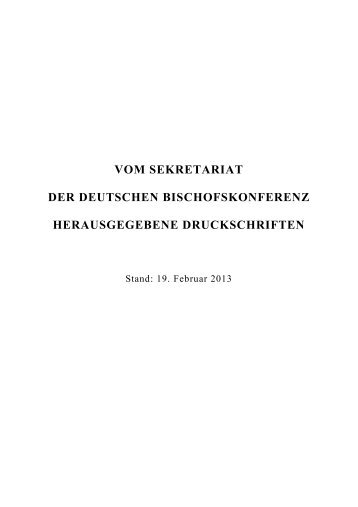 Verzeichnis der Veröffentlichungen - Deutsche Bischofskonferenz