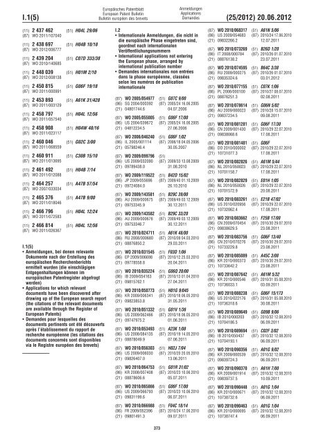 European Patent Bulletin 2012/25 - European Patent Office