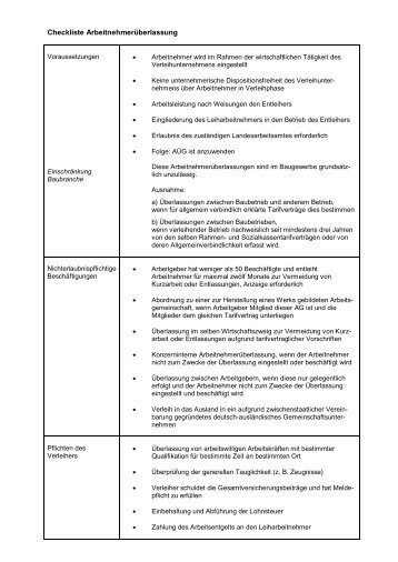 Checkliste Arbeitnehmerüberlassung