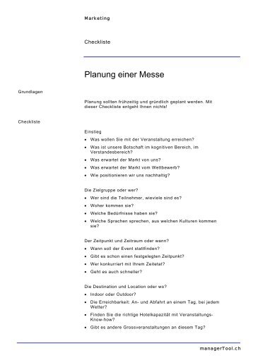 Planung einer Messe - managerTool