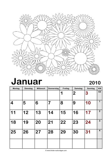 Kalender zum Ausmalen (Blumen)
