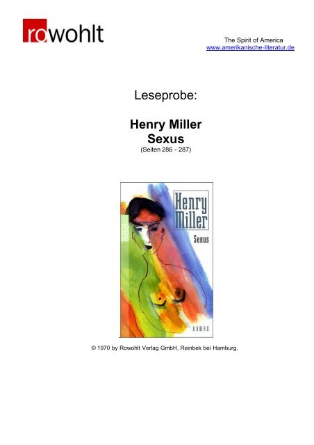 Leseprobe: Henry Miller Sexus - Rowohlt