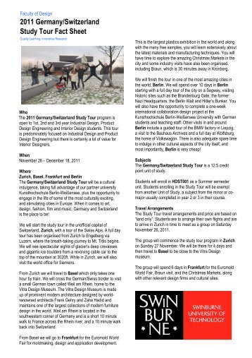 2011 Germany/Switzerland Study Tour Fact Sheet - Swinburne ...