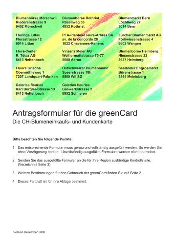 Antragsformular für die greenCard - Zürcher Blumenmarkt