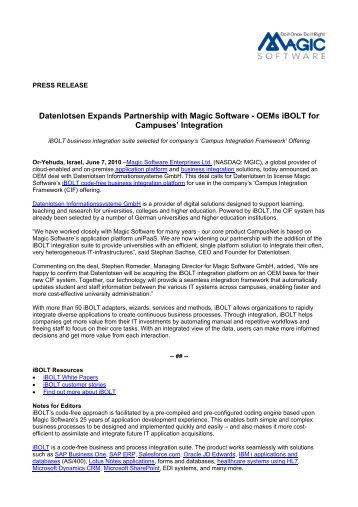 Download this press release in PDF format - Magic Software