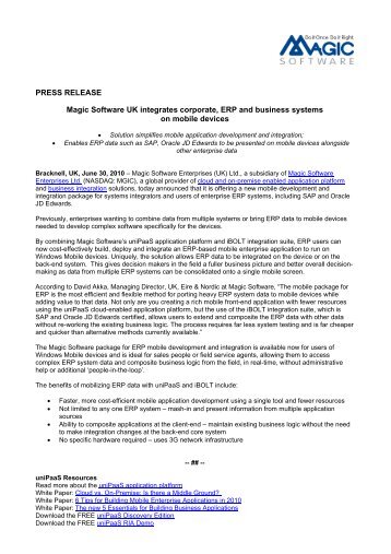 Download this press release in PDF format - Magic Software ...