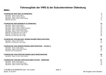 Fahrzeugliste der VWG & der Subunternehmer Oldenburg