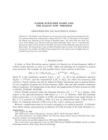 gabor schauder bases and the balian–low theorem - Administration ...