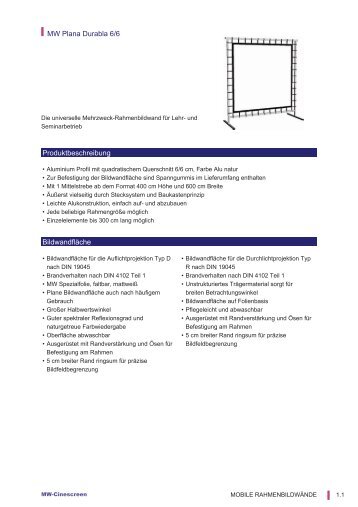 MW Plana Durabla 6/6 Produktbeschreibung Bildwandfläche