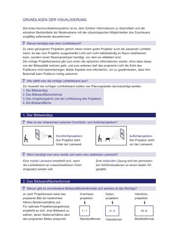 GRUNDLAGEN DER VISUALISIERUNG 1. Der Bildwandtyp 2. Das ...