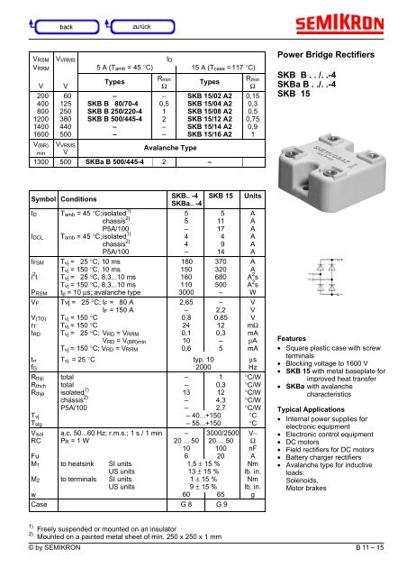 Power Bridge Rectifiers Skb B 4 Skba B 4 Skb 15