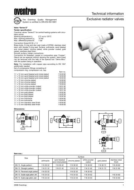Technical information Exclusive radiator valves - Oventrop