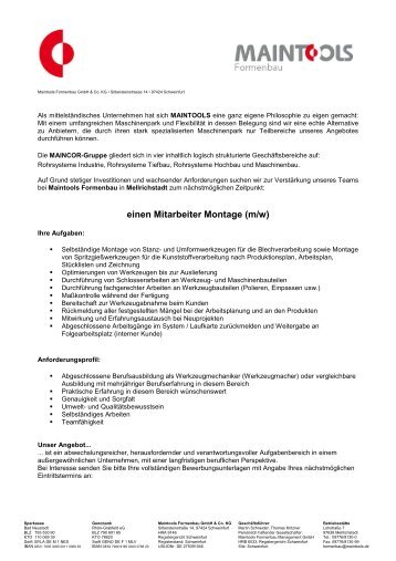 einen Mitarbeiter Montage (m/w)