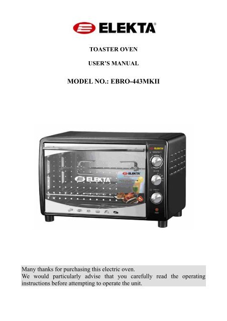 toaster oven user's manual – model no.: ebro-443mkii
