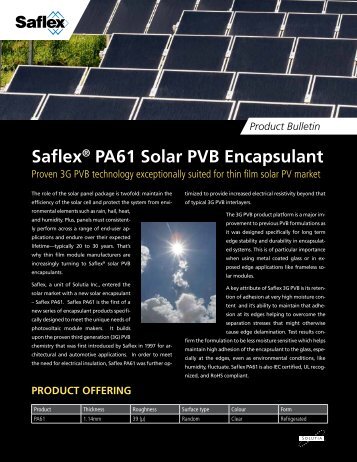 Product Bulletin Saflex® PA61 Solar PVB Encapsulant - Saflex.com