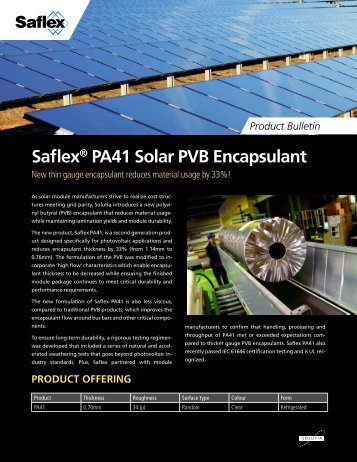 Product Bulletin Saflex® PA41 Solar PVB Encapsulant - Saflex.com