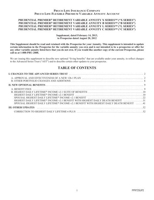 Prudential Premier Retirement Variable Annuities