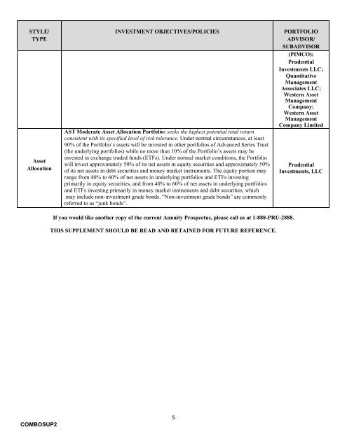 Prudential Premier Retirement Variable Annuities