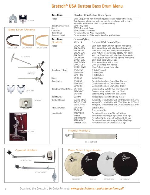 GRETSCH® USA CUSTOM ORDER GUIDE - Gretsch Drums