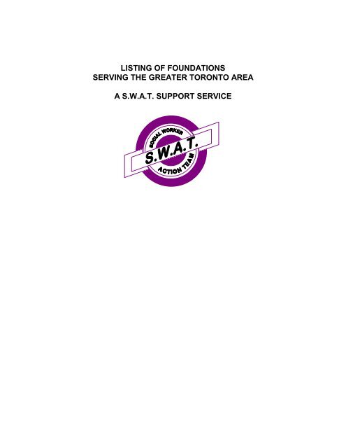 Listing Of Foundations Serving The Greater Toronto Area - SEDI