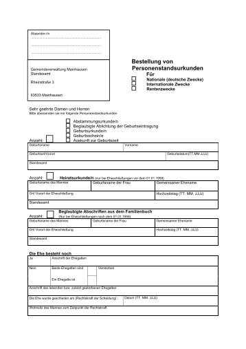 Bestellung von Personenstandsurkunden - Mainhausen