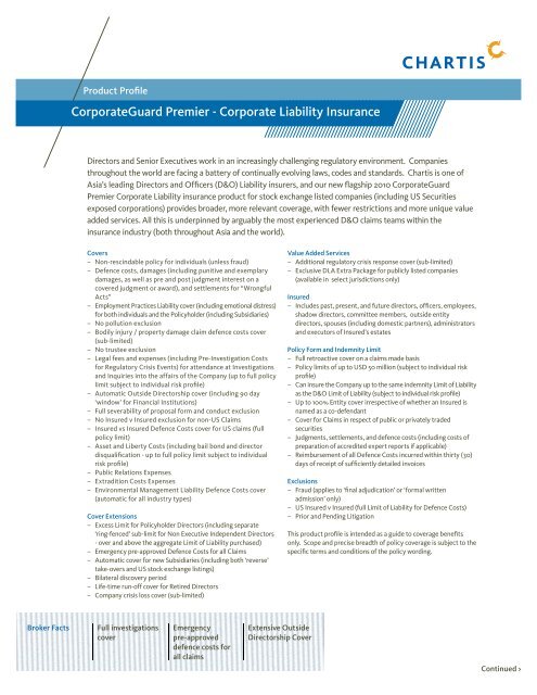 CorporateGuard Premier - Corporate Liability Insurance - Chartis