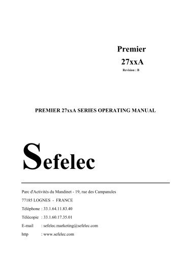 PREMIER 27xxA SERIES OPERATING MANUAL efelec - Sefelec