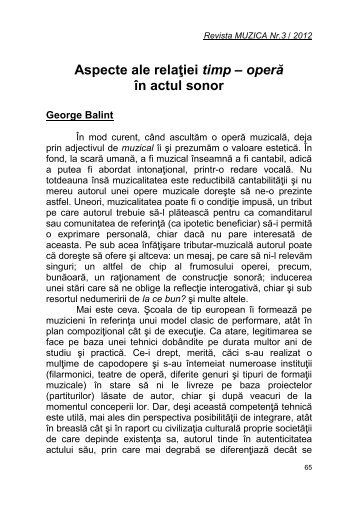 Aspecte ale relaţiei timp – operă în actul sonor - UCMR