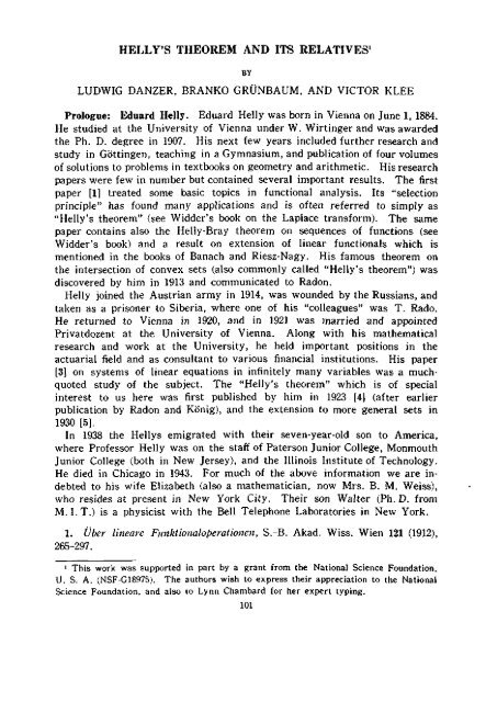 HELLY'S THEOREM AND ITS RELATIVES1 BY LUDWIG DANZER