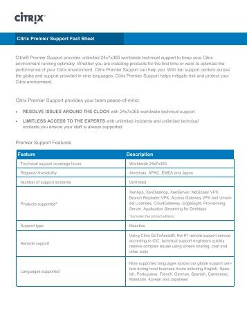 Citrix Premier Support Fact Sheet Citrix Premier Support provides ...