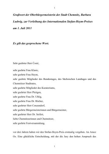 Grußwort der Oberbürgermeisterin, Barbara Ludwig - Chemnitz