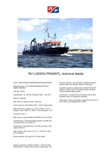 RV LUDWIG PRANDTL, technical details - RF Forschungsschiffahrt ...