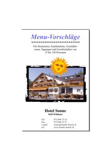 Menu-Vorschläge - Hotel Sonne Wildhaus