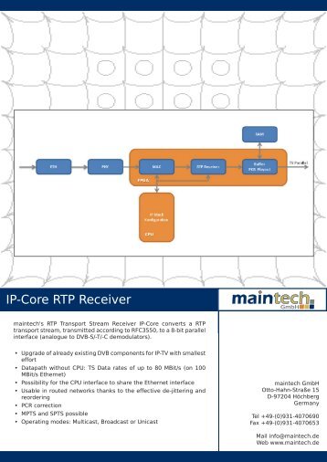 Leaflet RTP Transport Stream Receiver IP-Core.pdf - Maintech.de
