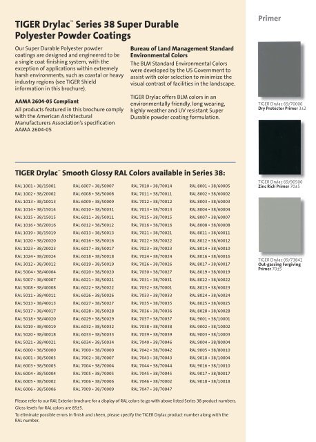 Tiger Drylac Ral Powder Coat Color Chart