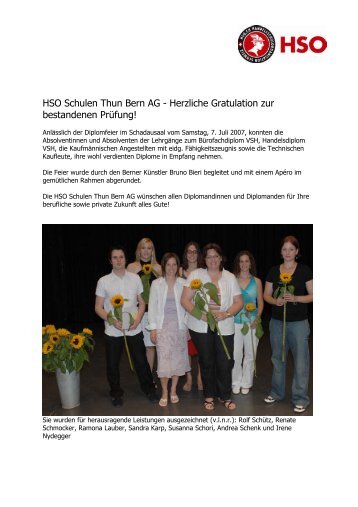 HSO Schulen Thun Bern AG - Herzliche Gratulation zur ...