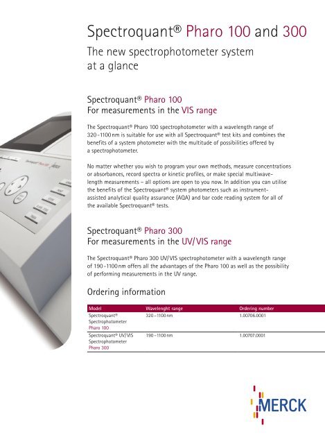 Spectroquant® Pharo 100 and 300 - VWR