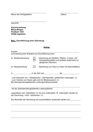 Antrag zur Durchführung einer Sammlung - Landkreis Mainz-Bingen