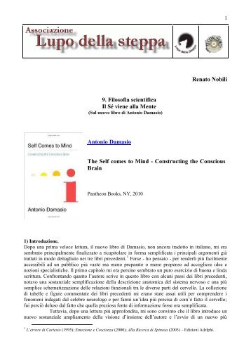 Renato Nobili 9. Filosofia scientifica Il Sé viene alla Mente Antonio ...